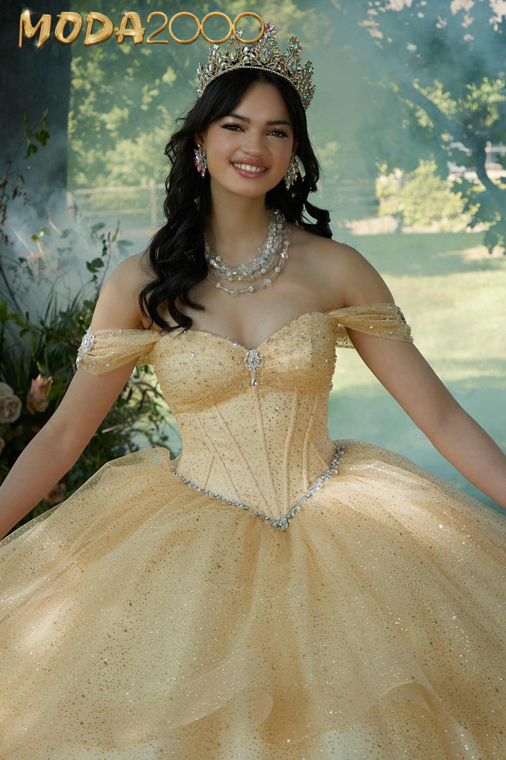 M2K60193 | Rhinestone and Patterned Glitter Quinceaera Dress with Ski Moda 2000 LLC M2K60193 | Rhinestone and Patterned Glitter Quinceaera Dress with Ski Moda 2000 LLC