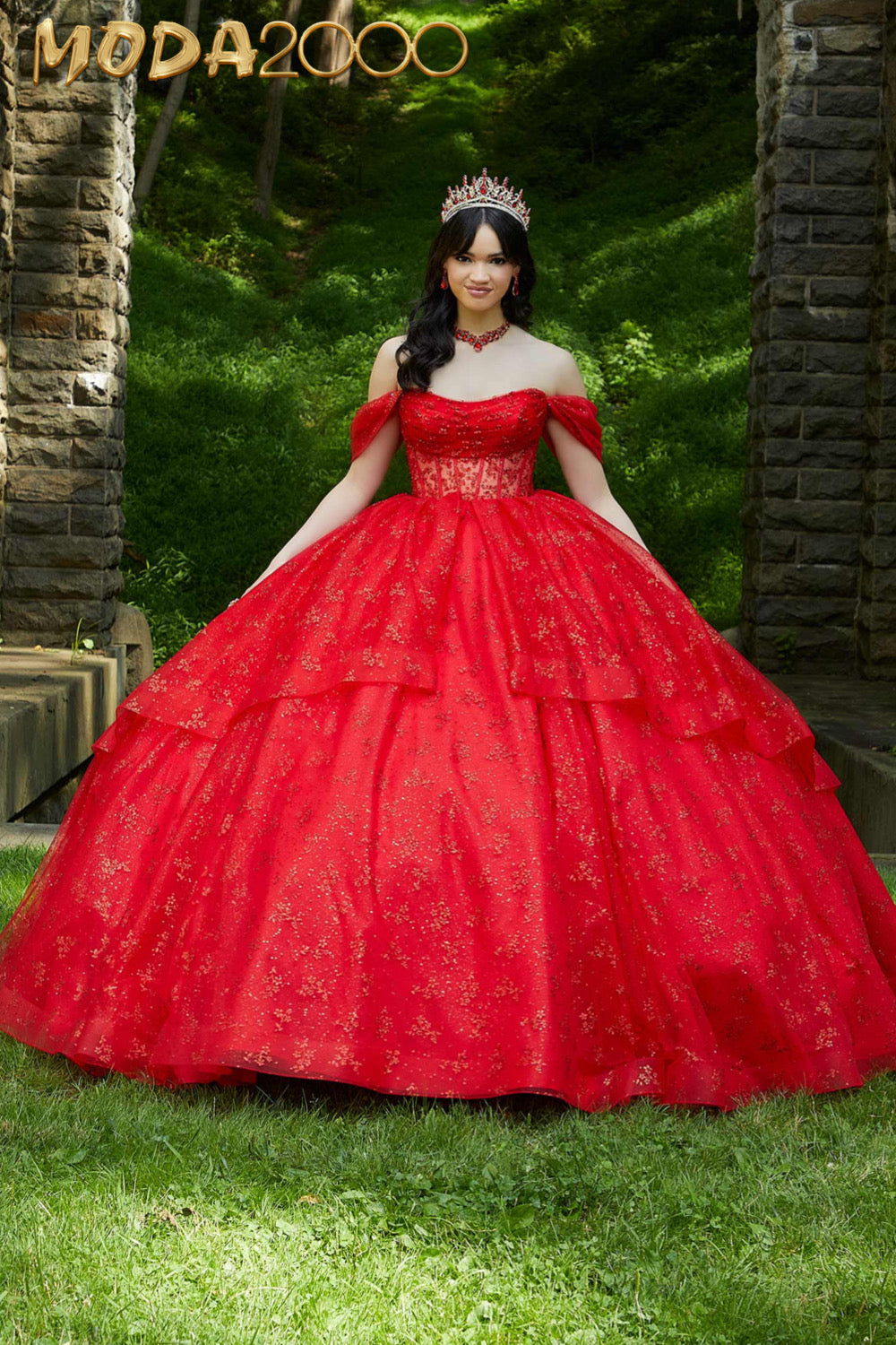 M2K89450 | Patterned Glitter and Crystal Beaded Quinceaera Dress with Moda 2000 LLC M2K89450 | Patterned Glitter and Crystal Beaded Quinceaera Dress with Moda 2000 LLC