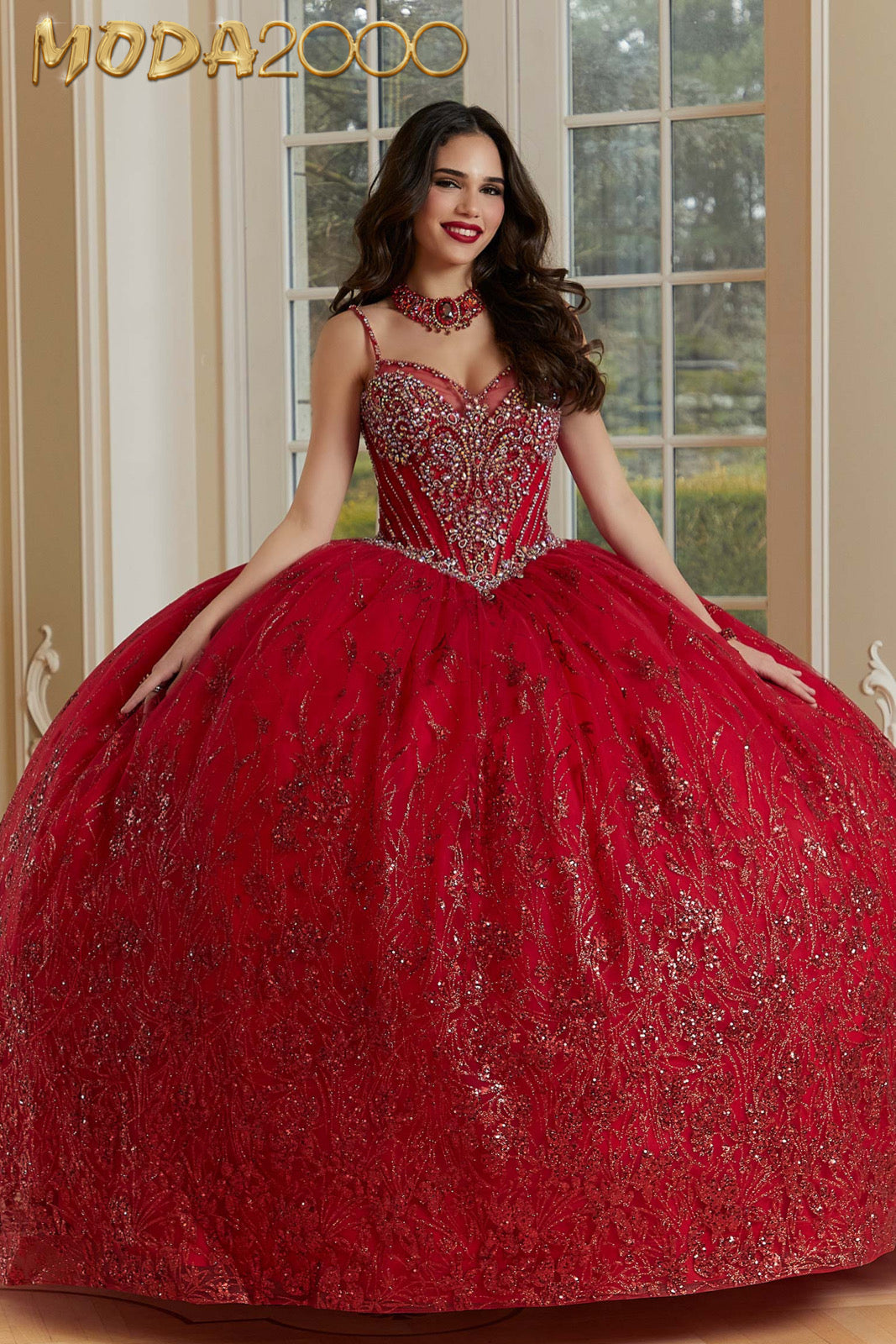ateliergg 19ハーフ M2K89474 | Patterned Glitter Net Quinceañera Dress with