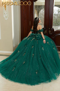 M2K89473 | Three-Dimensional Flowers and Metallic Lace Sparkle Tulle Quinceañera Dress