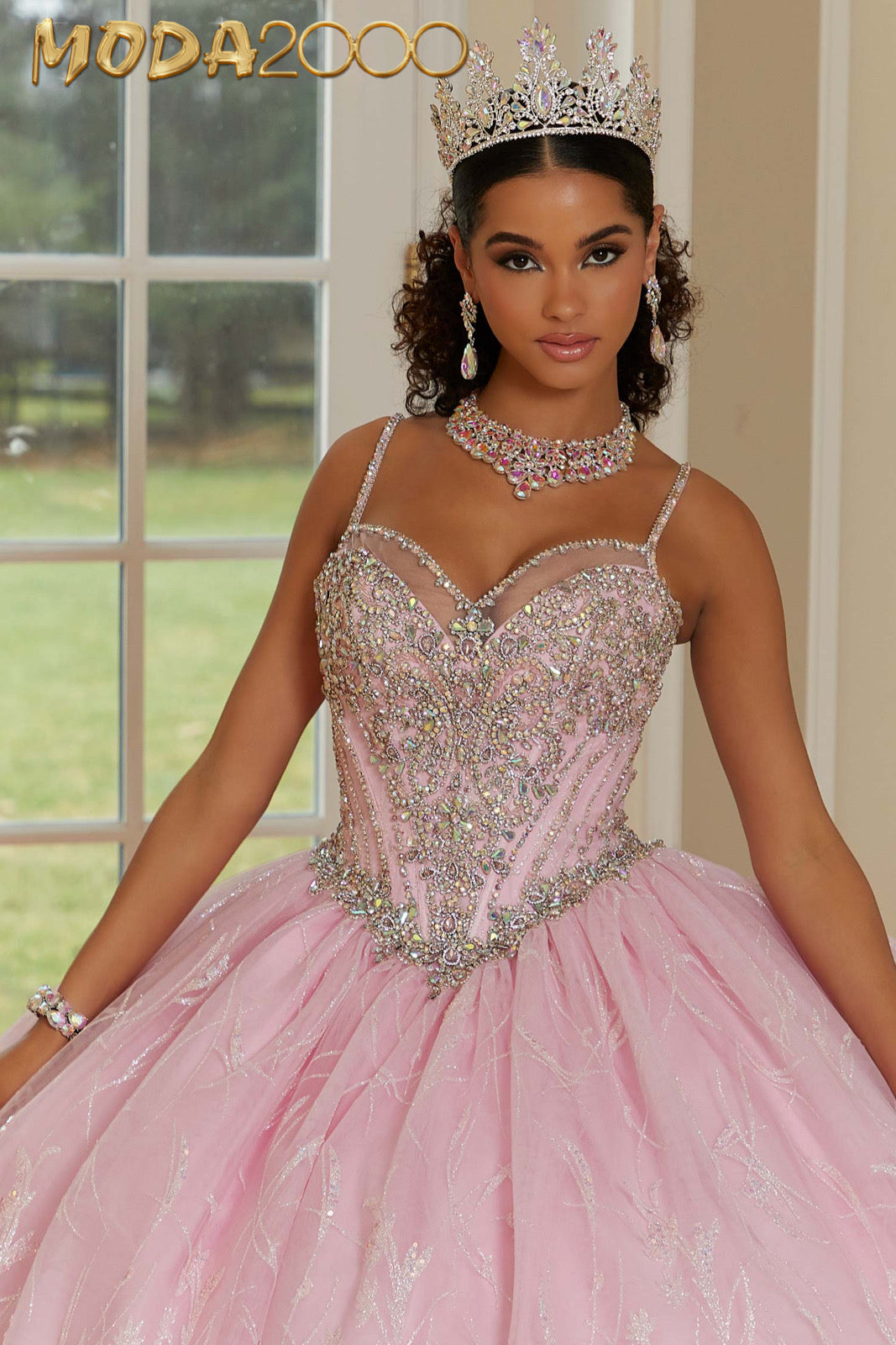 M2K89474 | Patterned Glitter Net Quinceañera Dress with