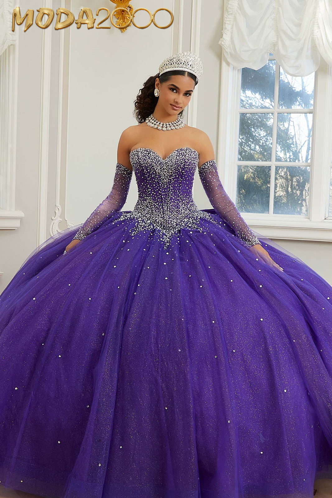 M2K60205 | Crystal Beaded Sparkle Tulle Quinceañera Dress