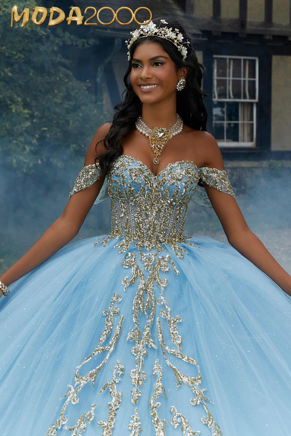 M2K89458 | Pattern Sequin Rhinestone and Crystal Beaded Quicneañera Dress