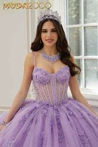 M2K60206 | Sparkle Tulle Quinceañera Dress with Sheer Bodice and Three-Dimensional Florals