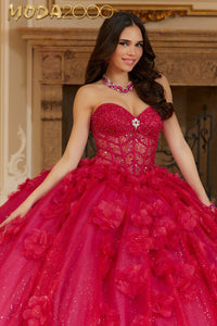 M2K89477 | Layered Sparkle Tulle Quinceañera Dress with Three-Dimensional Flowers