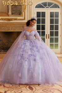 M2K89477 | Layered Sparkle Tulle Quinceañera Dress with Three-Dimensional Flowers