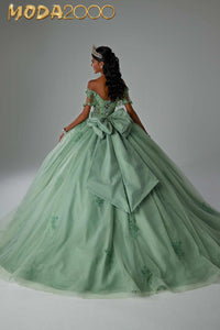 M2K89445 | Crystal Beaded Floral Embroidered Quinceañera Dress with Sheer Midriff