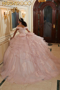 M2K89485 | Diamanté and Crystal Beaded Metallic Lace Quinceañera Dress