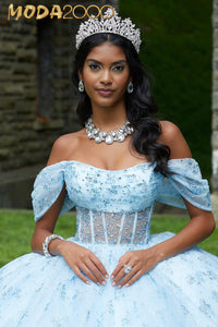 M2K89450 | Patterned Glitter and Crystal Beaded Quinceañera Dress with Sheer Bodice