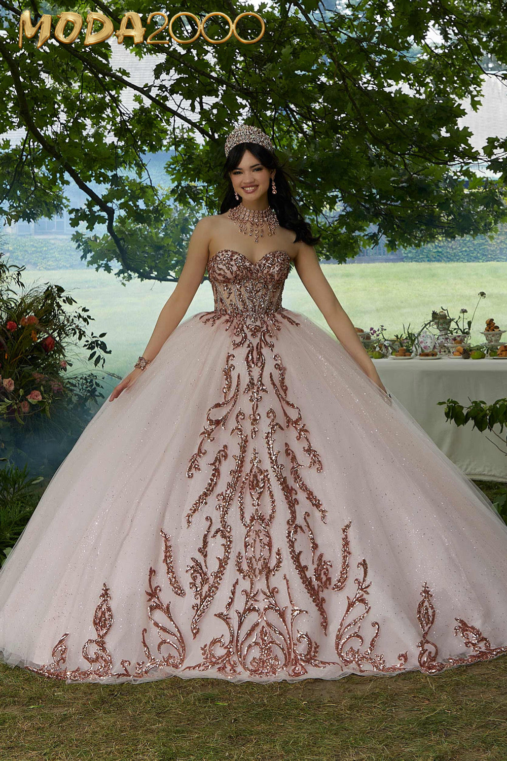 M2K89458 | Pattern Sequin Rhinestone and Crystal Beaded Quicneañera Dress