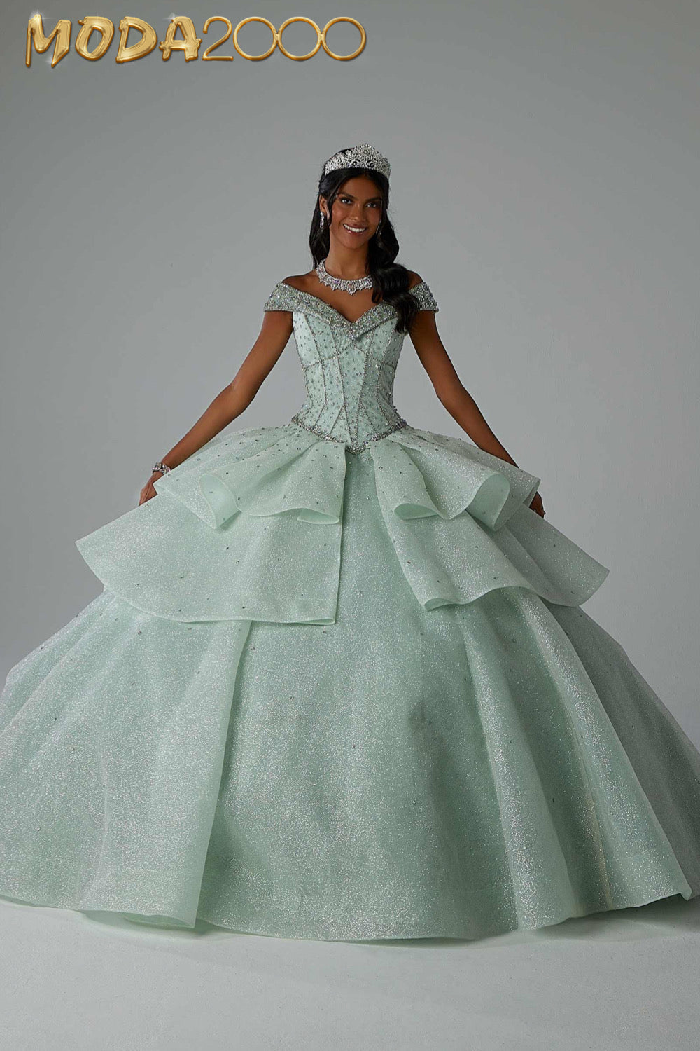 M2K89455| Shimmering ball gown in patterned glitter tulle