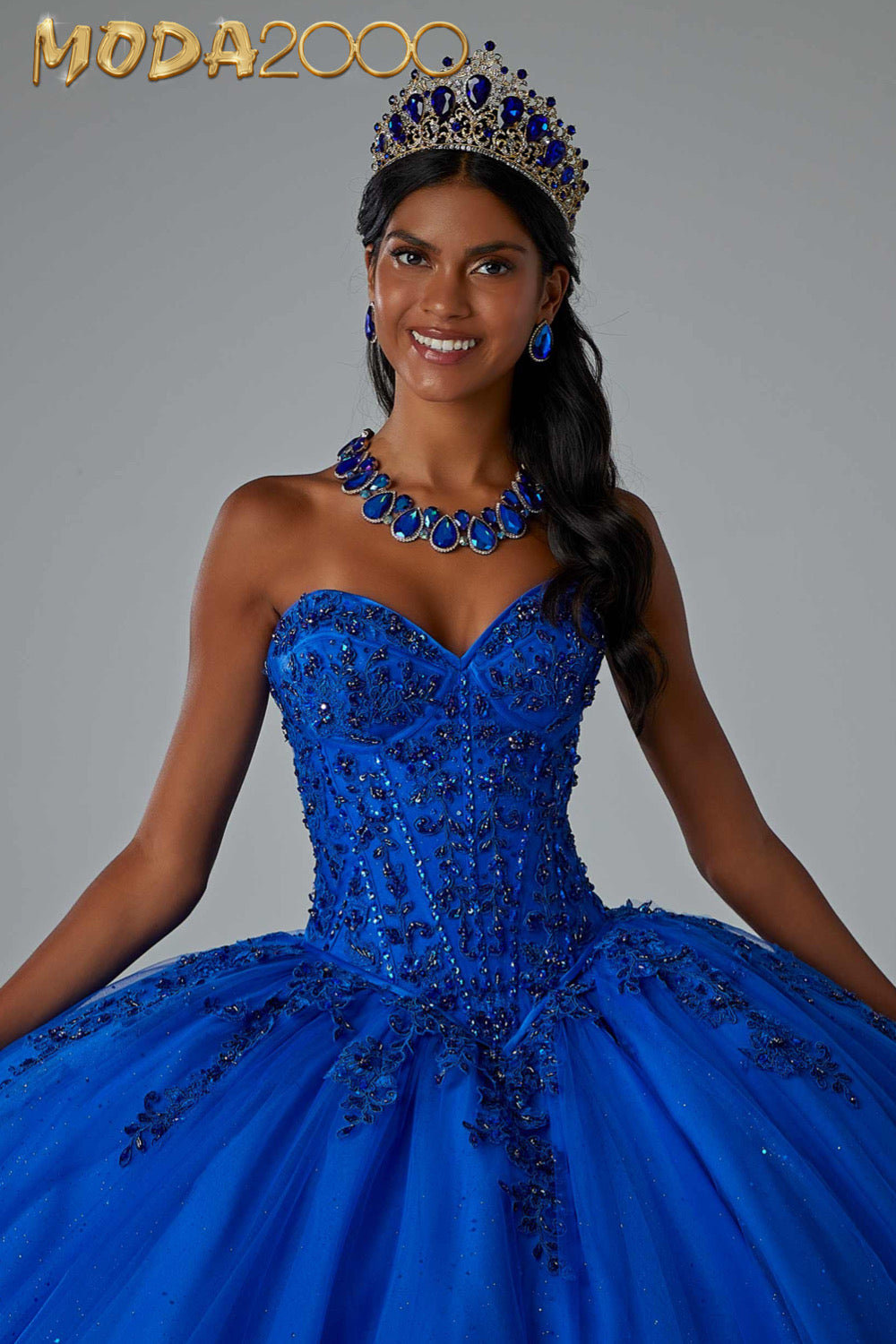 M2K89451 | Crystal Beaded Lace on Sparkle Tulle Quinceañera Dress