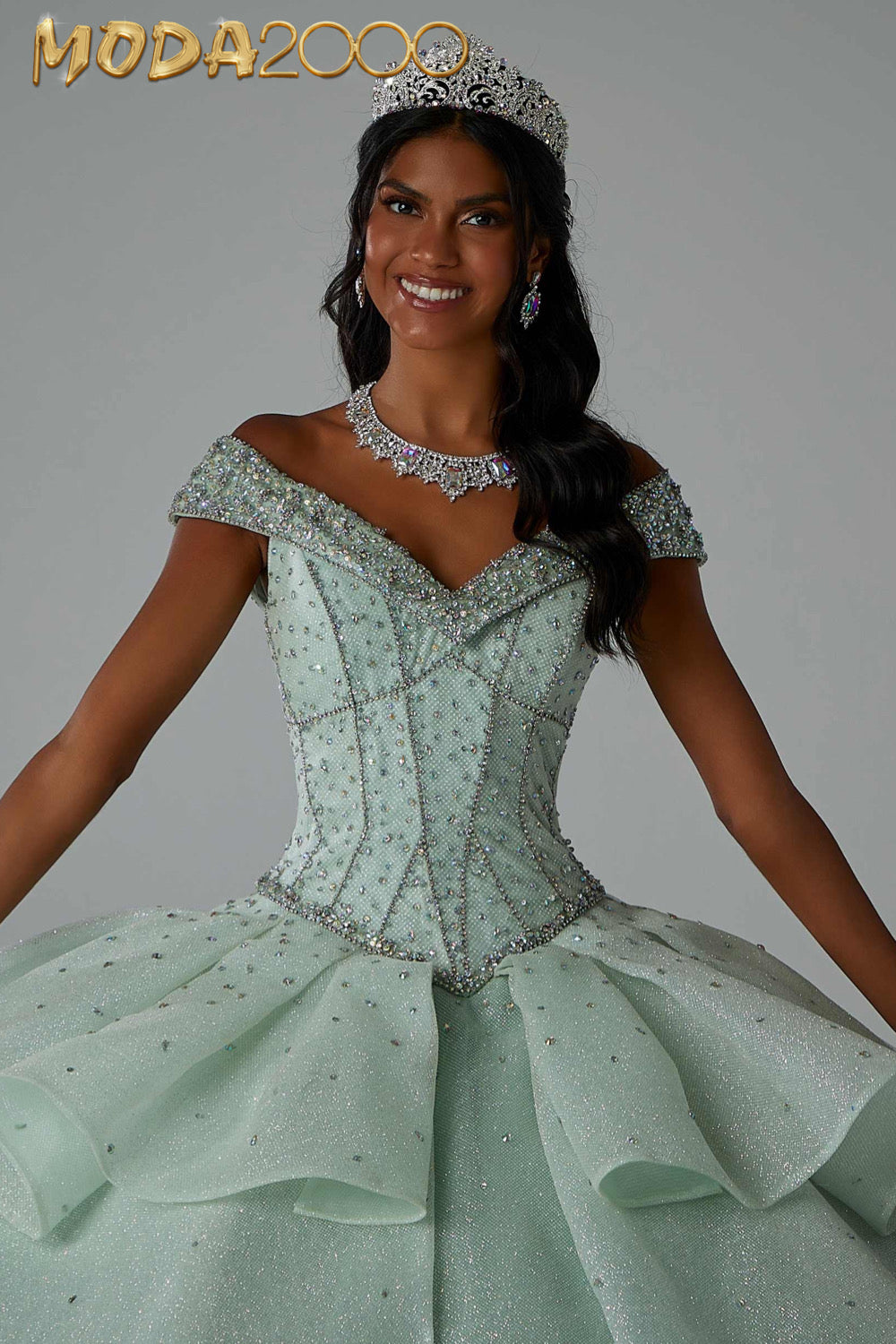 M2K89455| Shimmering ball gown in patterned glitter tulle