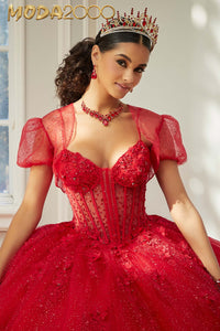 M2K60206 | Sparkle Tulle Quinceañera Dress with Sheer Bodice and Three-Dimensional Florals