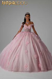 M2K89456 | Crystal Beaded Three-Dimensional Embroidered Quinceañera Dress with Sheer Bodice