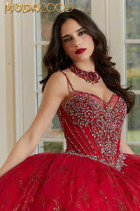 M2K89474 | Patterned Glitter Net Quinceañera Dress with Jeweled Beading and Back Bow