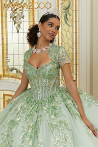 M2K89472 | Pattern Sequin and Diamanté Beaded Quinceañera Dress in Sparkle Tulle