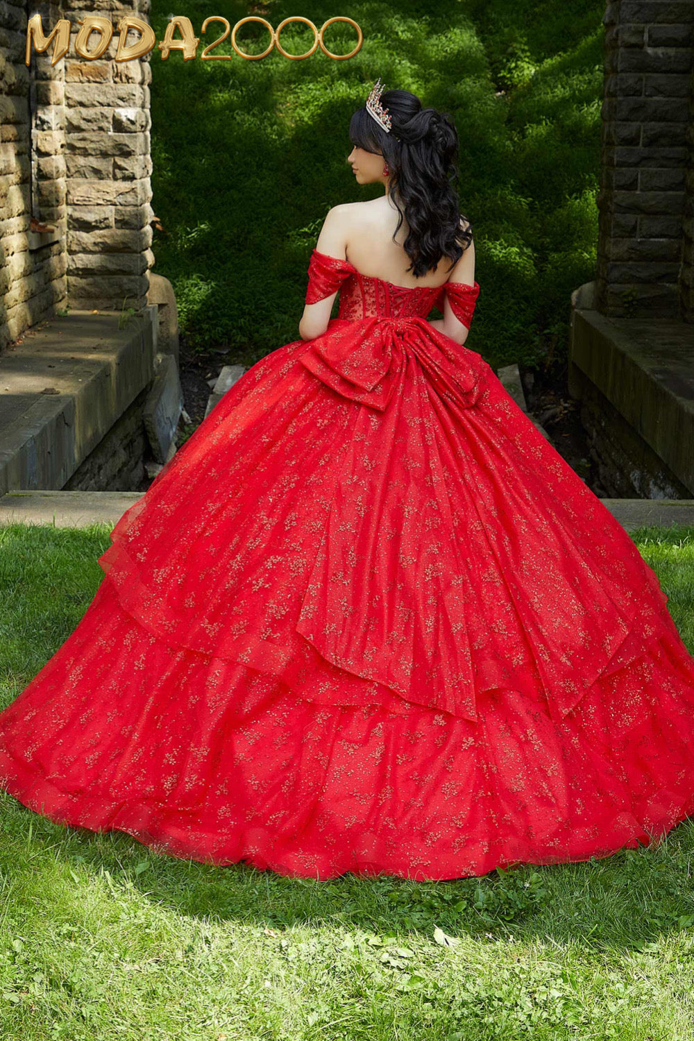 M2K89450 | Patterned Glitter and Crystal Beaded Quinceañera Dress with Sheer Bodice