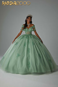 M2K89445 | Crystal Beaded Floral Embroidered Quinceañera Dress with Sheer Midriff