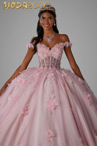 M2K89456 | Crystal Beaded Three-Dimensional Embroidered Quinceañera Dress with Sheer Bodice
