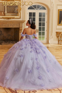 M2K89477 | Layered Sparkle Tulle Quinceañera Dress with Three-Dimensional Flowers