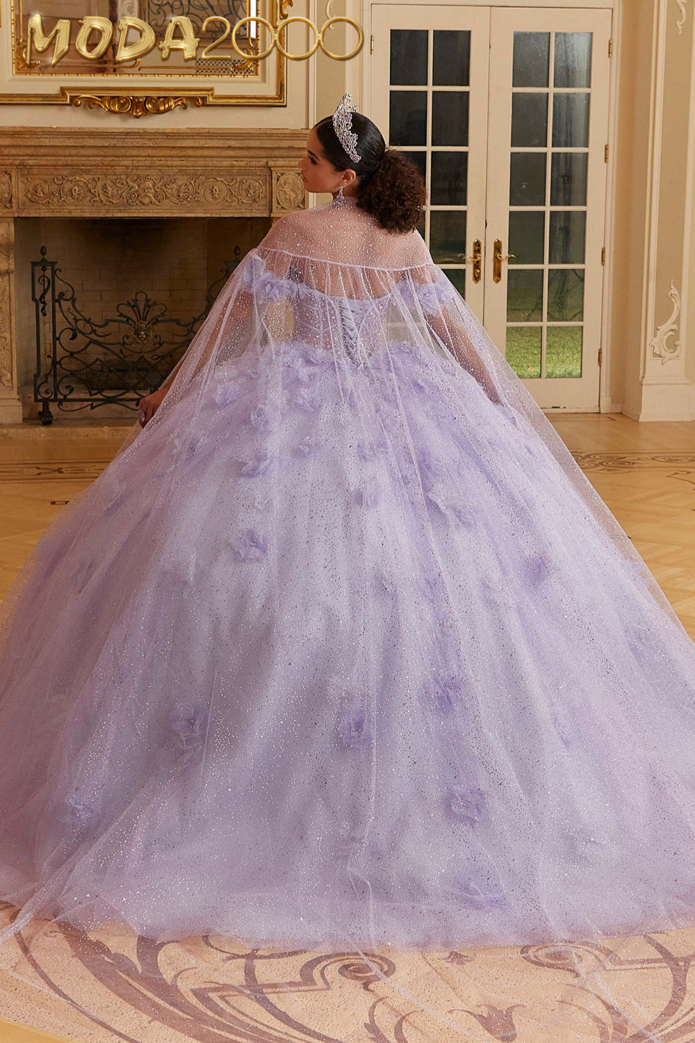 M2K89477 | Layered Sparkle Tulle Quinceañera Dress with Three-Dimensional Flowers