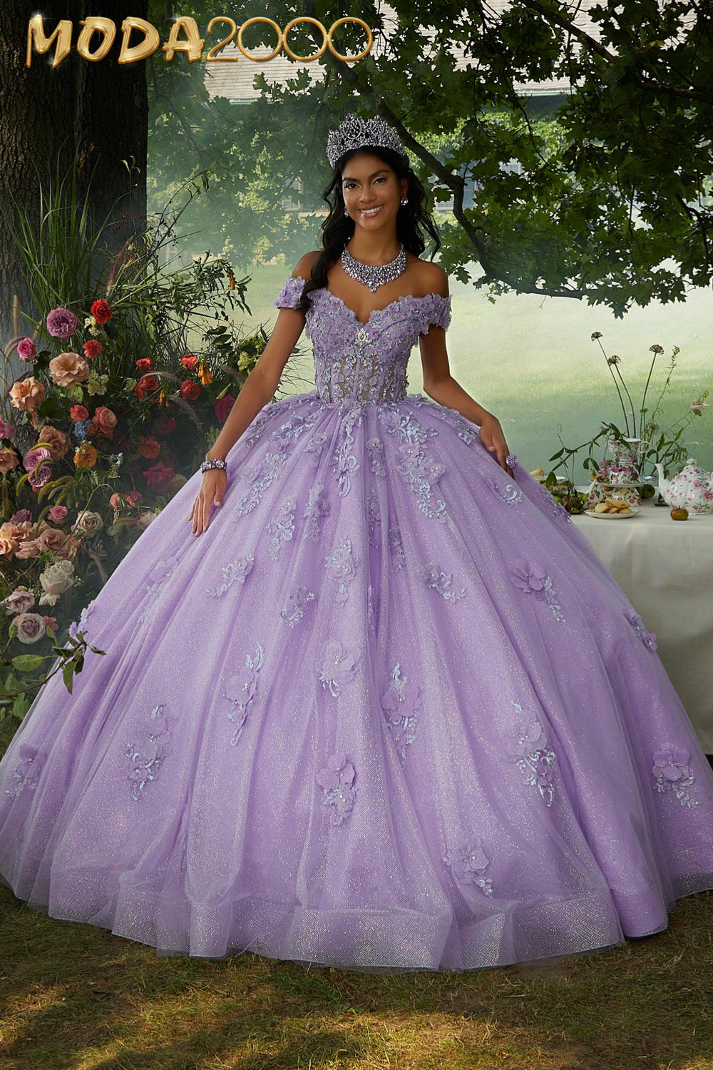 M2K60195 | Rhinestone and Three-dimensional Floral Embroidered Quincea Moda 2000 LLC M2K60195 | Rhinestone and Three-dimensional Floral Embroidered Quincea Moda 2000 LLC