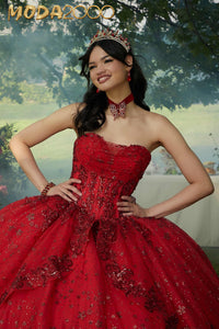 M2K34103 | Contrasting Floral Beading Quinceañera Dress with Rhinestone Trim