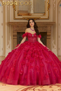 M2K89477 | Layered Sparkle Tulle Quinceañera Dress with Three-Dimensional Flowers