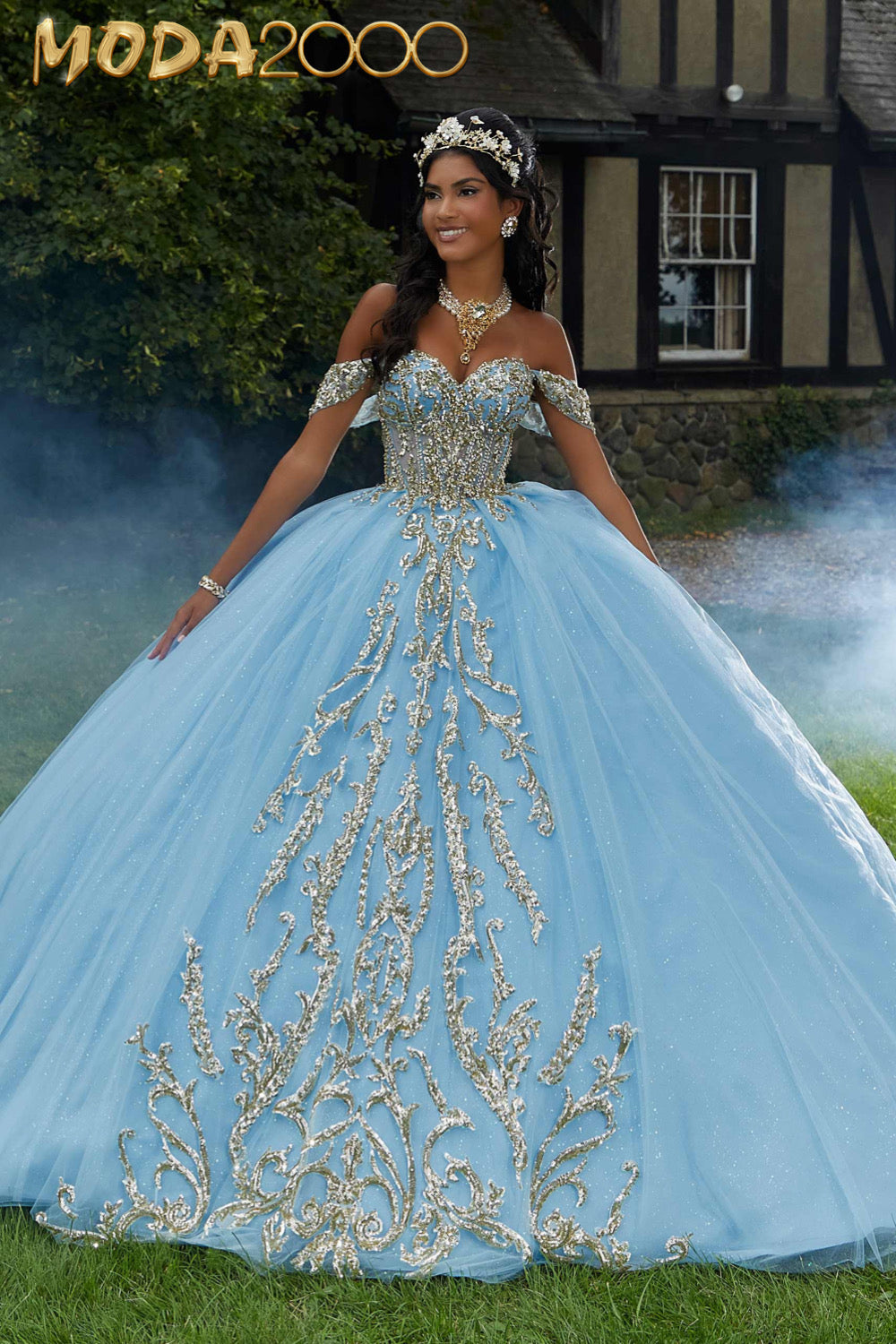 M2K89458 | Pattern Sequin Rhinestone and Crystal Beaded Quicneañera Dress