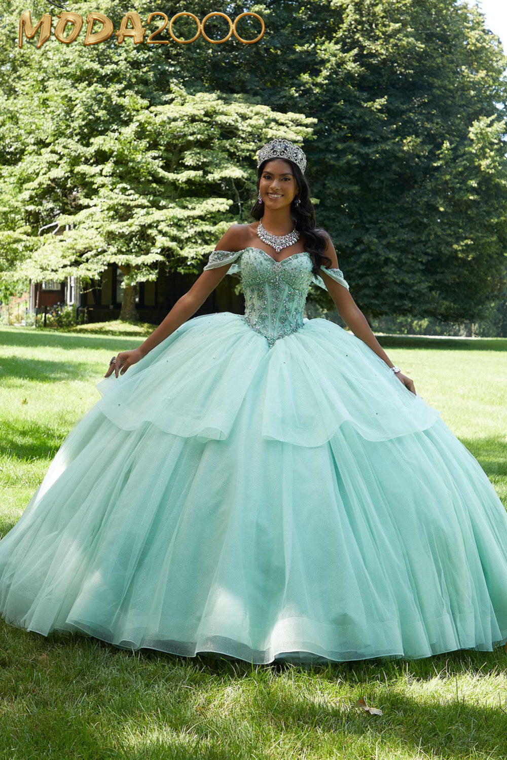 M2K89449| Rhinestone and Crystal Beaded Corset Bodice Quinceañera Dres – Moda 2000 LLC