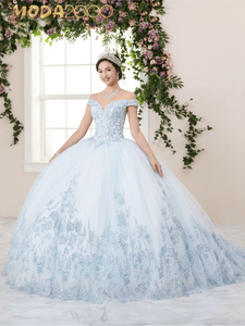 White and online blue quinceanera dresses