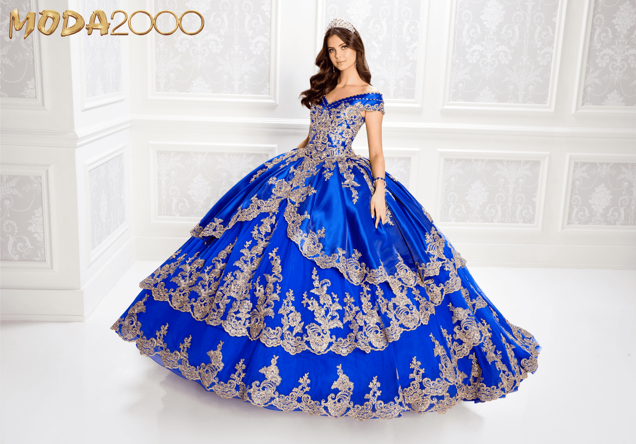 Blue and hot sale gold quince dresses