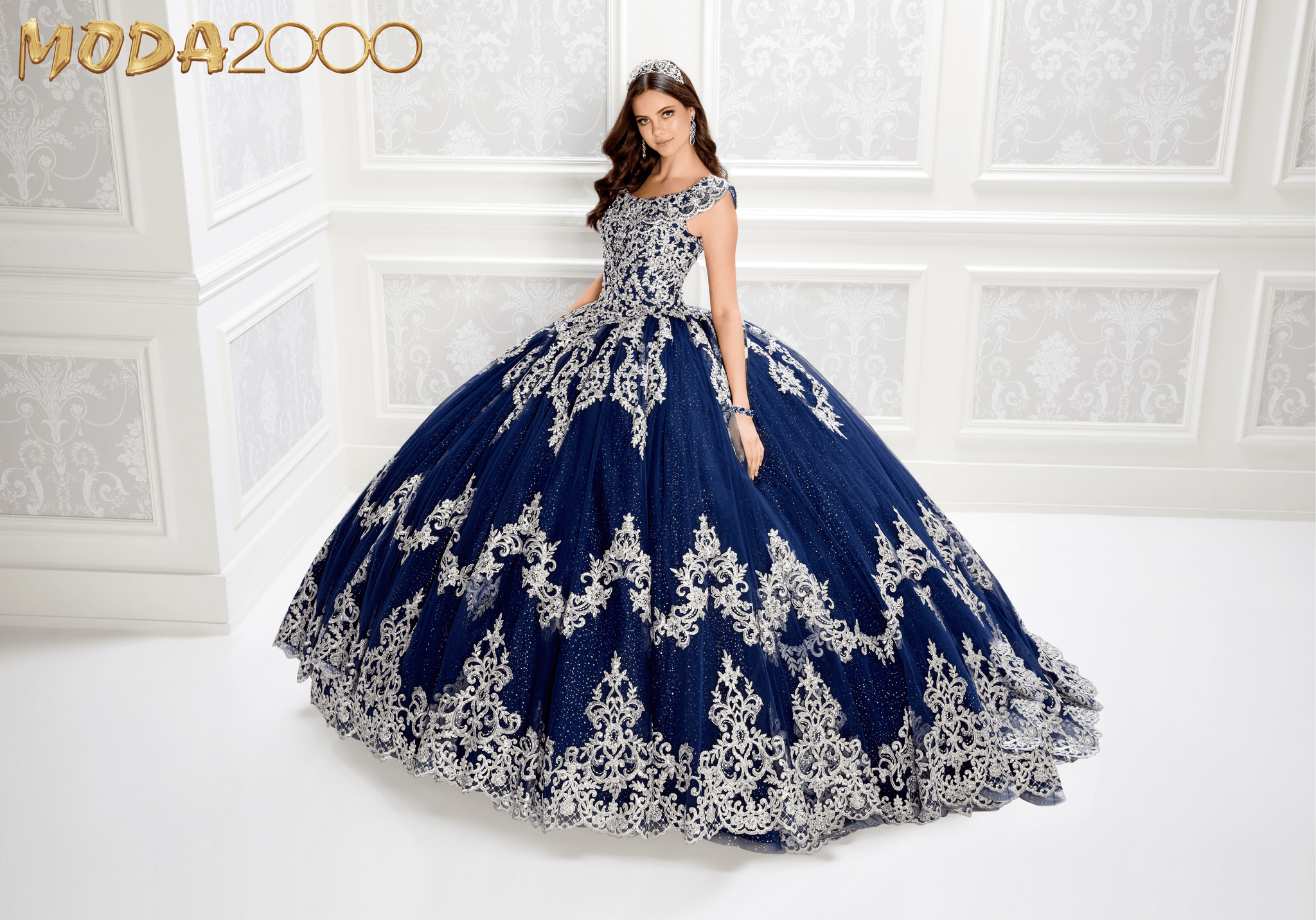 Navy blue and top silver quinceanera dresses