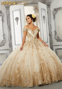 Gold quinceanera dresses sales