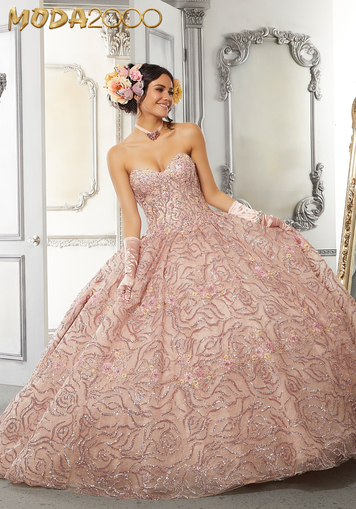 Rose gold top dress for quinceanera