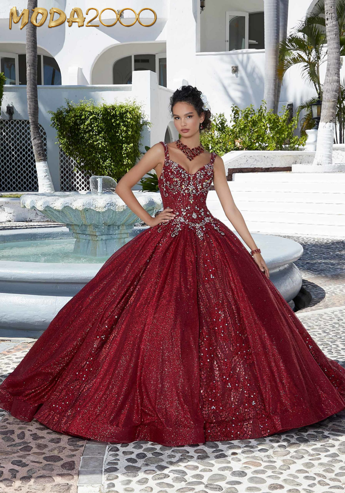 M2K89363 |   Mixed Patterned Glitter and Sparkle Tulle Quinceañera Dress