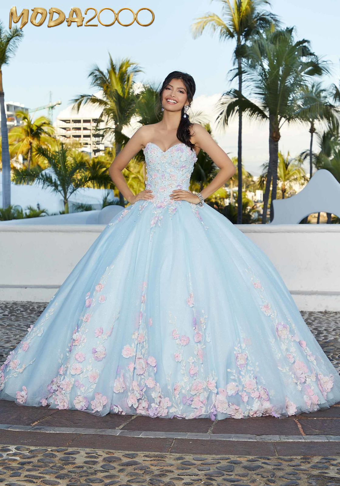 M2K60165 | Three-Dimensional Floral Sparkle Appliqué Quinceañera