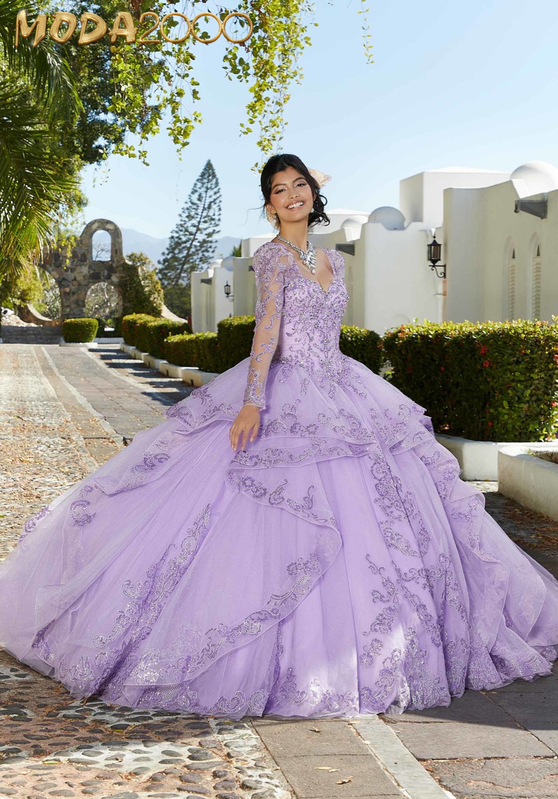 M2K89352 |    Flounced Glitter Embroidered Quinceañera Dress