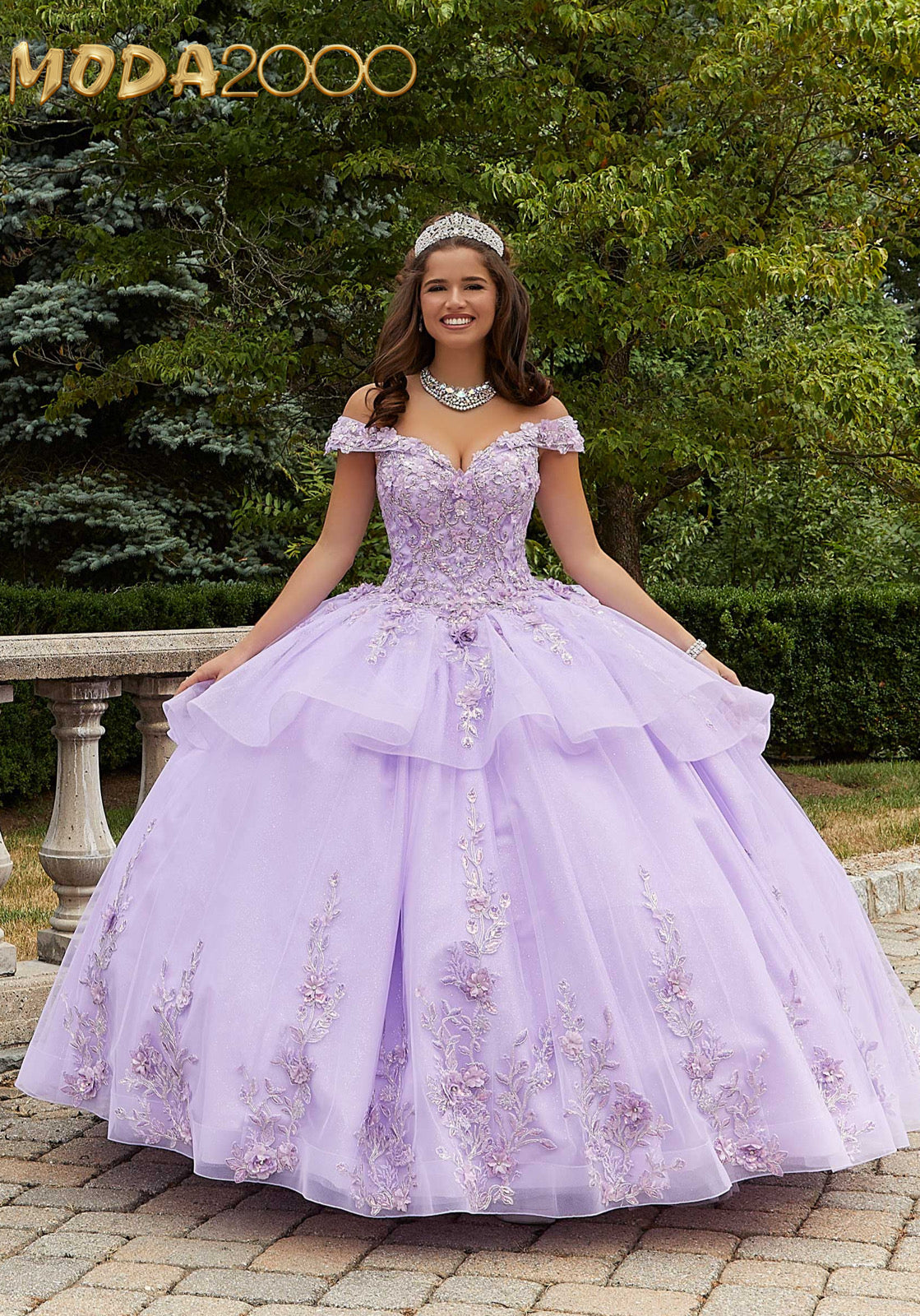M2K89409 | Three-Dimensional Floral Quinceañera Dress with Flounced Overskirt