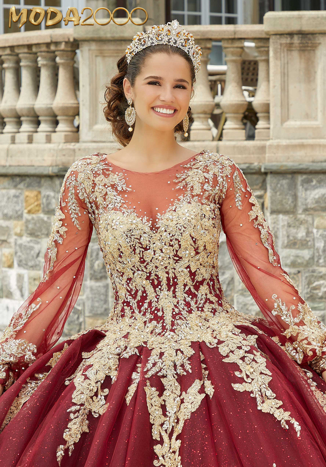 M2K34086 |  Crystal Beaded Lace Quinceañera Dress with Keyhole Back
