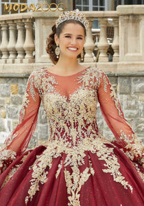 M2K34086 |  Crystal Beaded Lace Quinceañera Dress with Keyhole Back