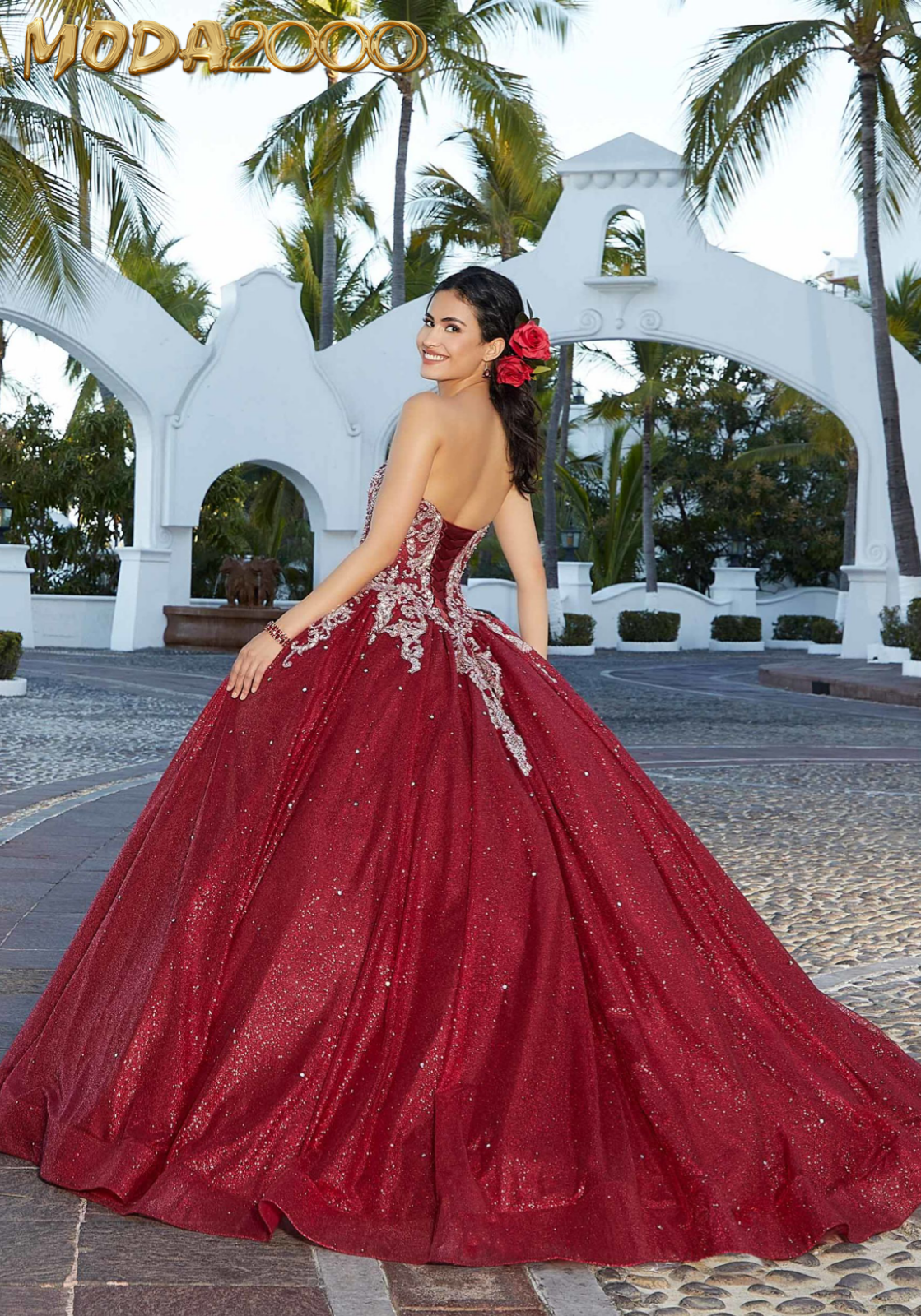 M2K60166 | Glitter Embroidered Glitter Tulle Quinceañera Dress