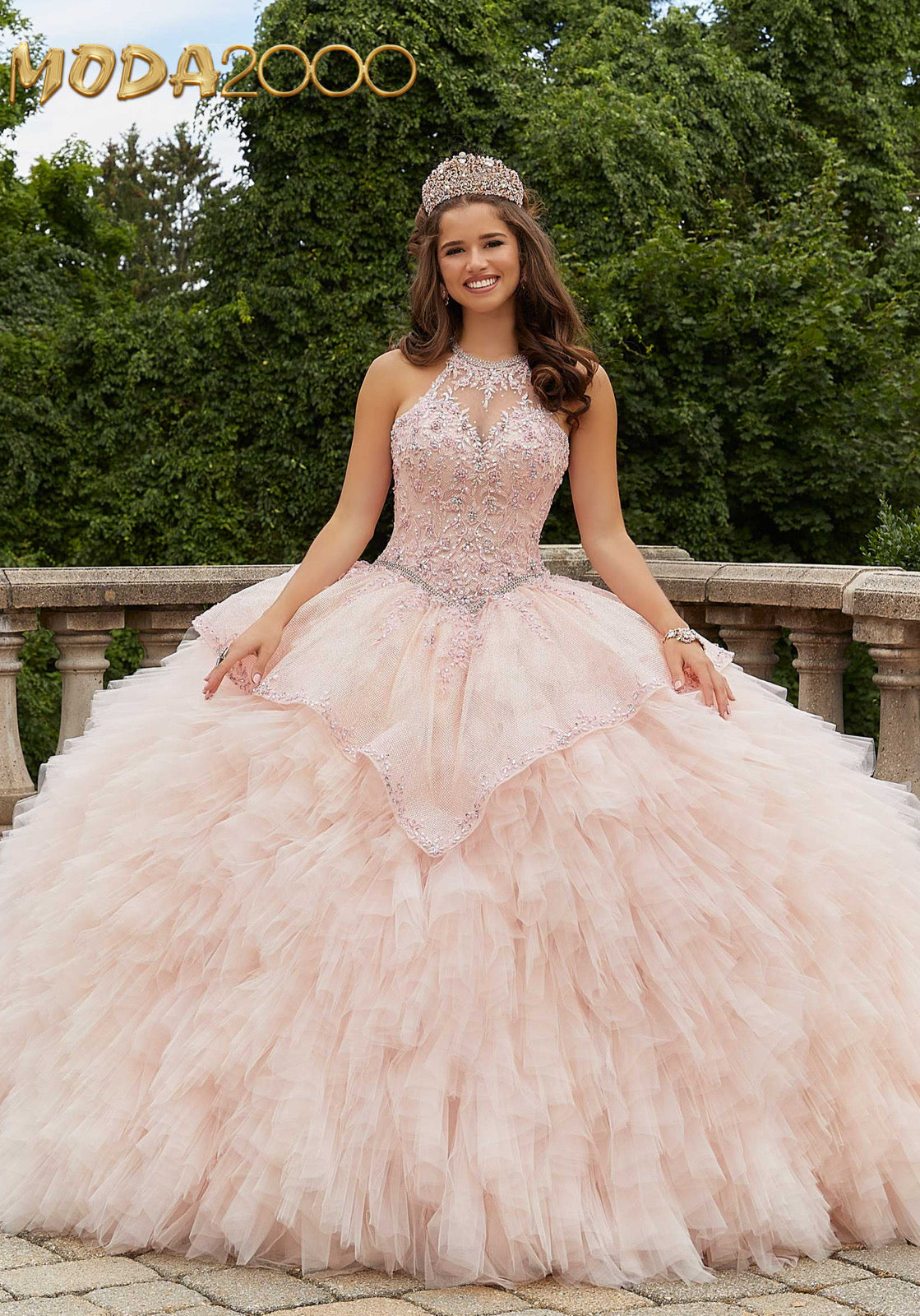 M2K89455| Shimmering ball gown in patterned glitter tulle