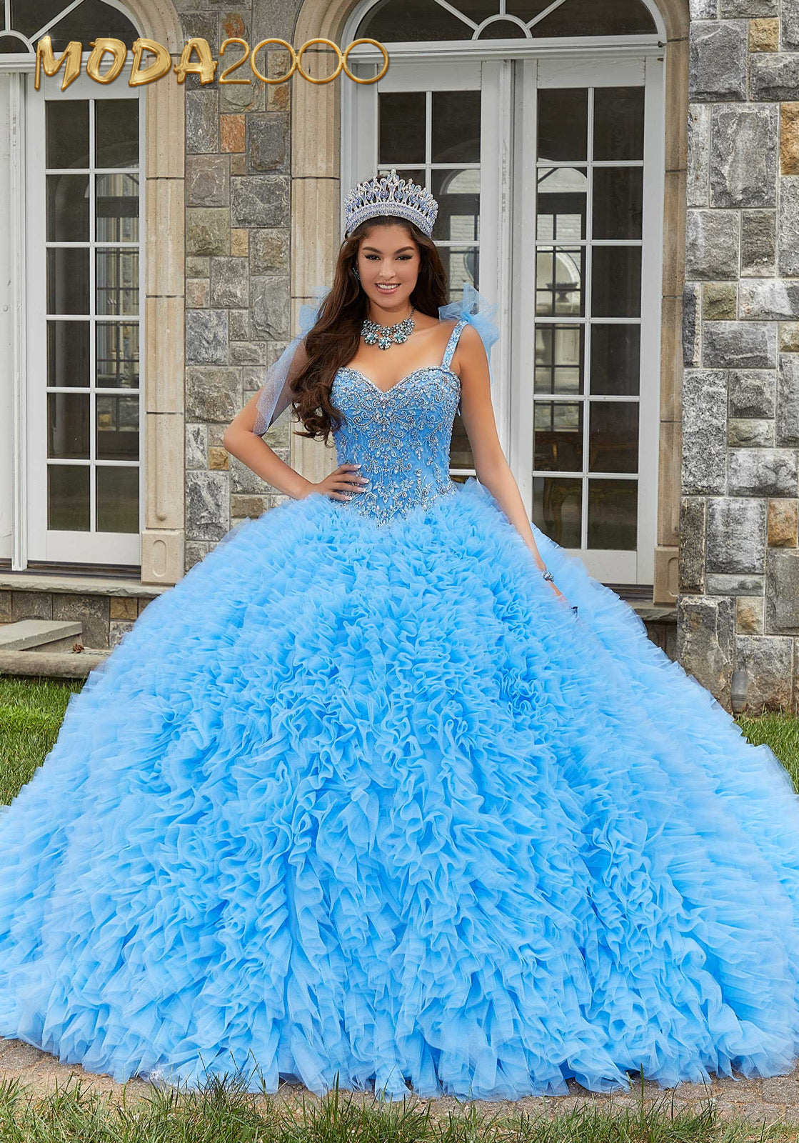 M2K89410 | Crystal Beaded Ruffled Quinceañera Dress