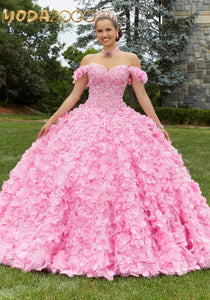 M2K89403 | Crystal Beaded Lace Quinceañera Dress with Floral Skirt