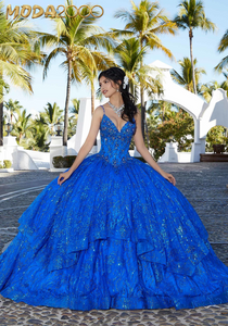 M2K60163 | Crystal Beaded Embroidered Flounced Quinceañera Dress