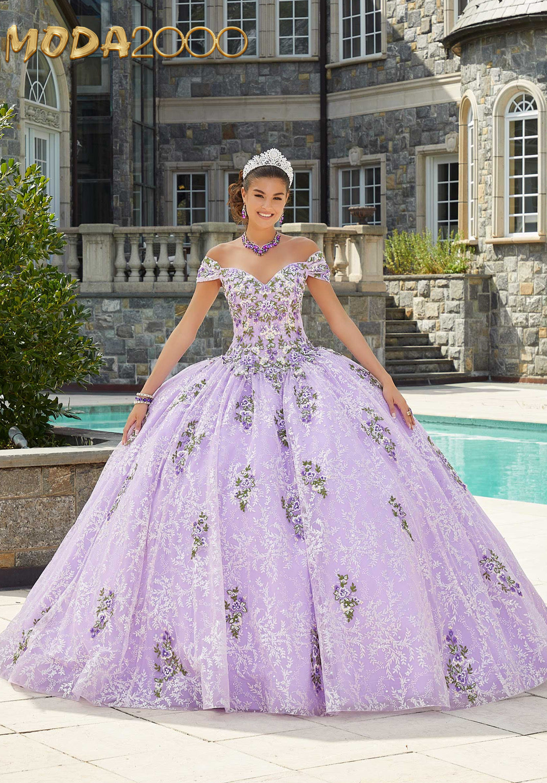 M2K89405 | Contrasting Floral Embroidered Quinceañera Dress
