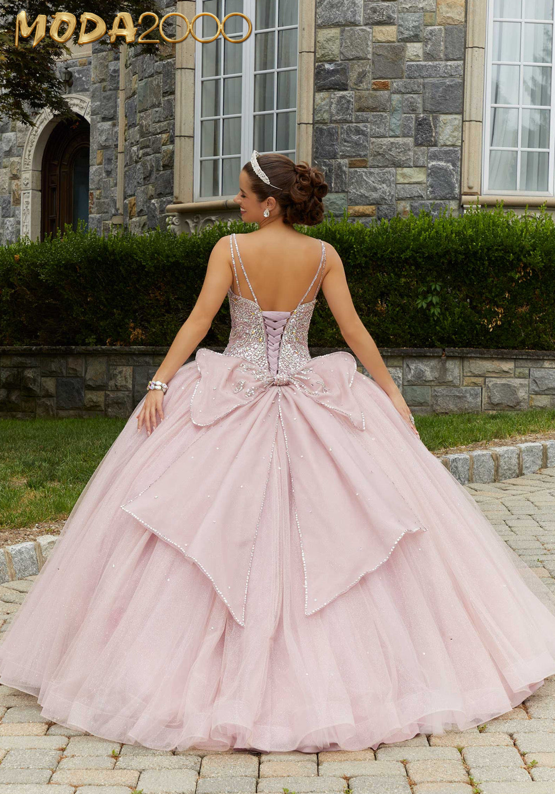 M2K60175 |  Rhinestone and Crystal Beaded Quinceañera Dress with Bow