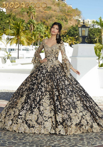 M2K34075 | Floral Patterned Sequin Glitter Tulle Quinceañera Dress